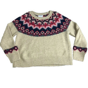 Old Navy Sweater Womens L Festive Craft Neutral Fair Isle Wool Blend Knit Nordic